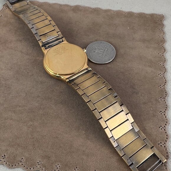 Vintage LassaleLuxury Watch Gun Metal Black on Gold, Roman Numeral Bezel - Picture 10 of 11